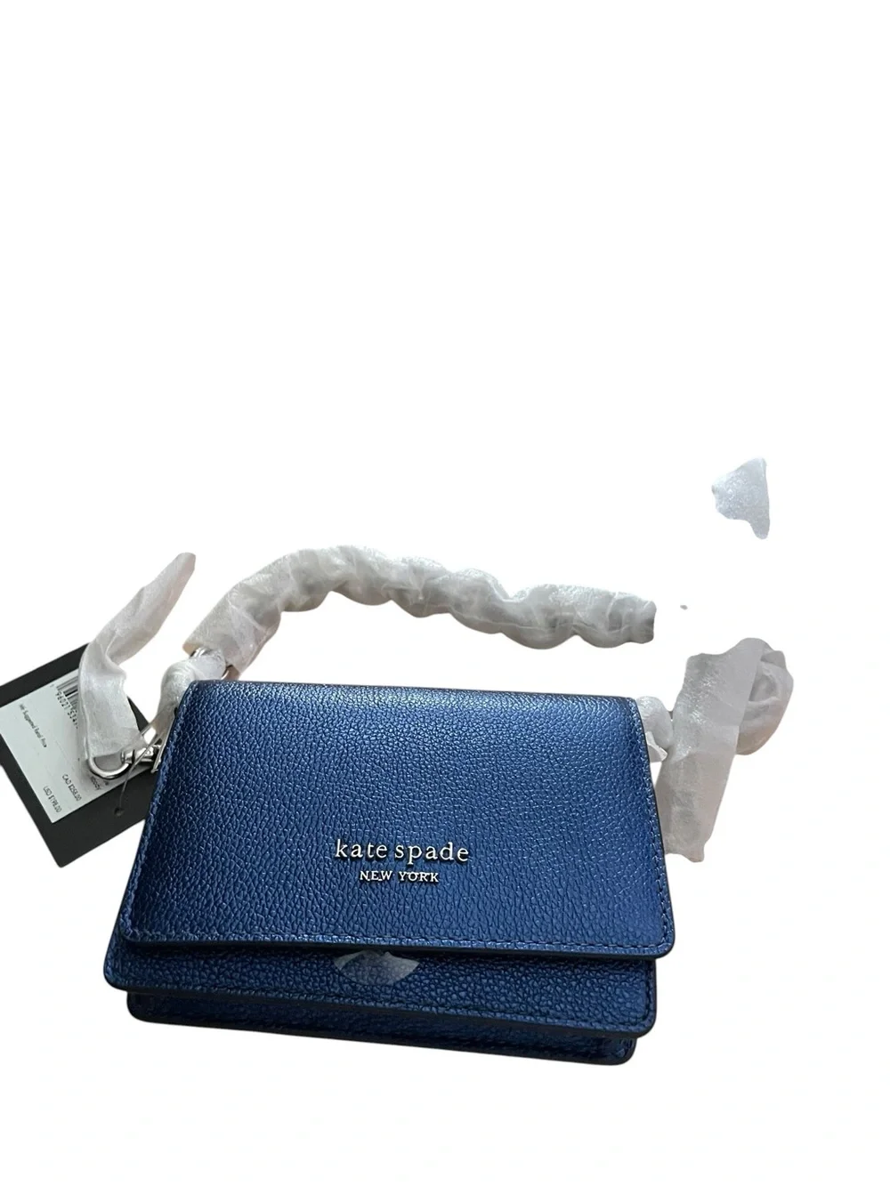 NWT Kate Spade Natasha Metallic Pebbled Leather Card Case Crossbody - Navy